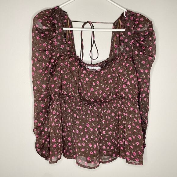 NWT New ASTR The Label Floral Print Smocked Babydoll Top Size L - Picture 7 of 12